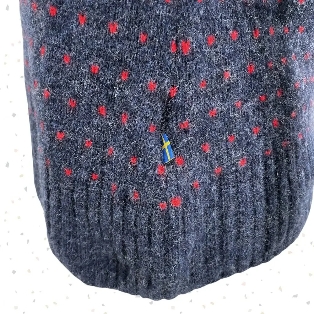 Fjallraven Ovik Knit Sweater Navy Blue Tan Wool Nordic Winter Pullover Size S